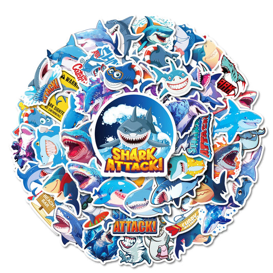 Shark Cartoon Stickers Ocean Animal Decals for Kids - Laptop, Luggage, Guitar, Bike, Skateboard