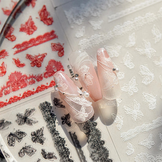 Butterfly Lace Nail Art Stickers with Rhinestones