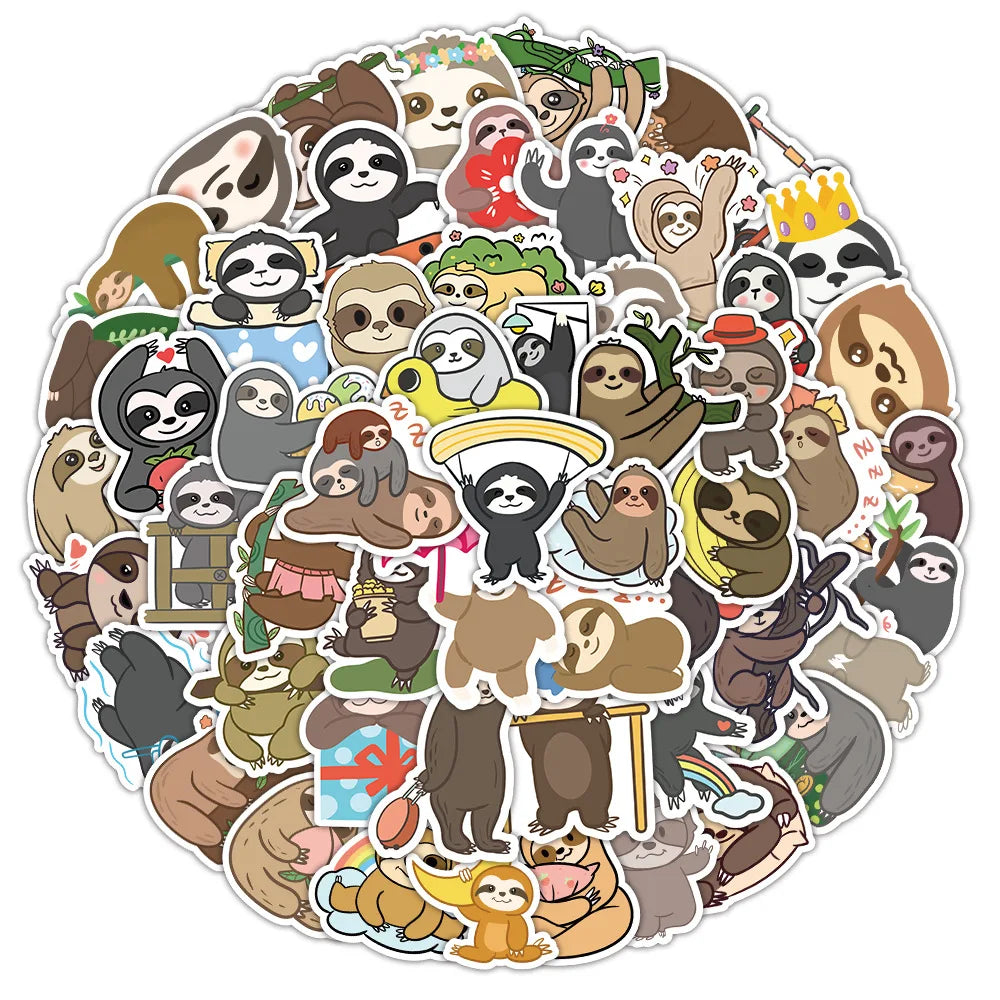 10/30/50PCS Sloth Cartoon Stickers Cute Animal Sticker Scrapbook Luggage Laptop Guitar Car Bike Skateboard DIY Decals Kids Toys