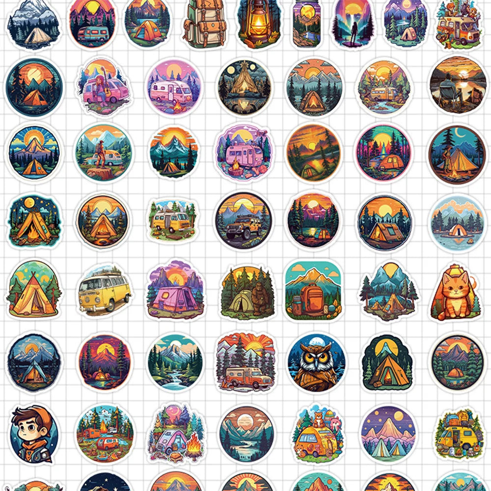 10/30/50/100pcs Mountain Camping Sunrise and Sunset Peaceful Sticker Packs