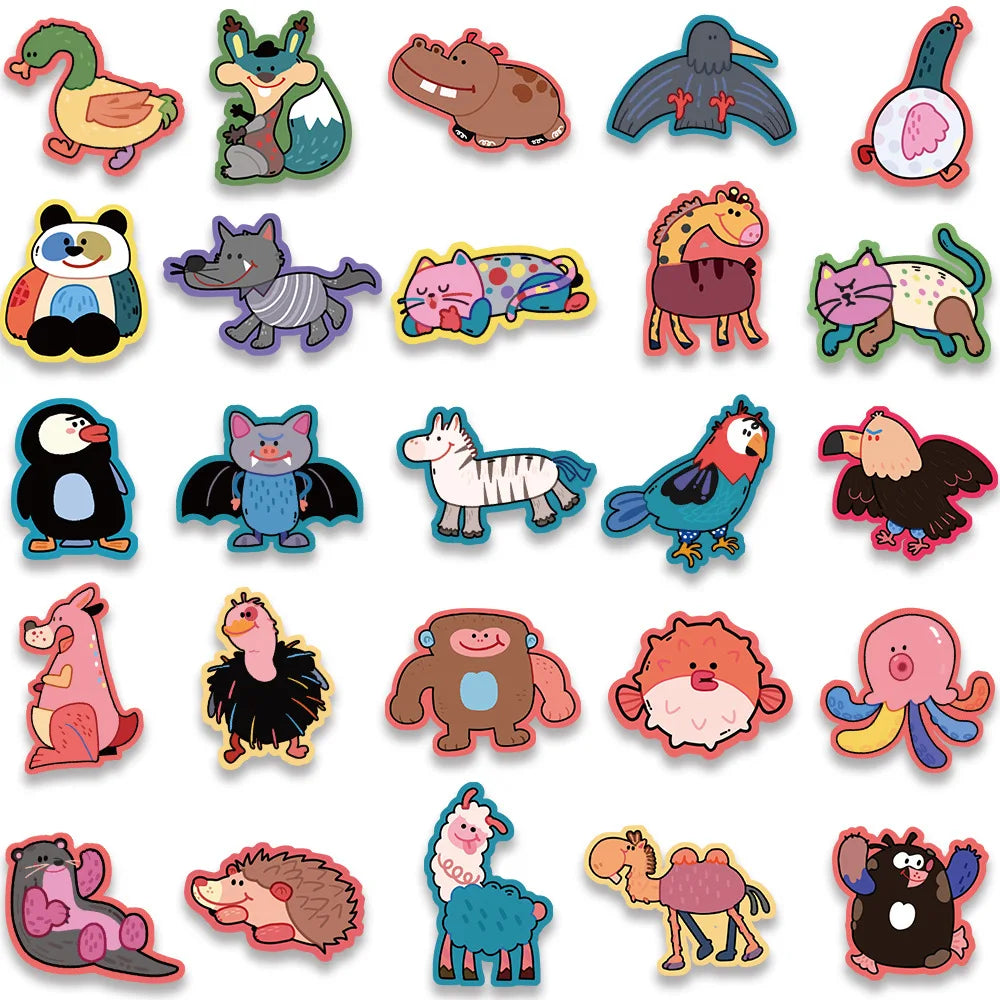 10/30/50PCS Cute Cartoon Animal Stickers Toys Funny Zoo Decals For Kids DIY Notebook Luggage Phone Laptop Car Waterproof Sticker