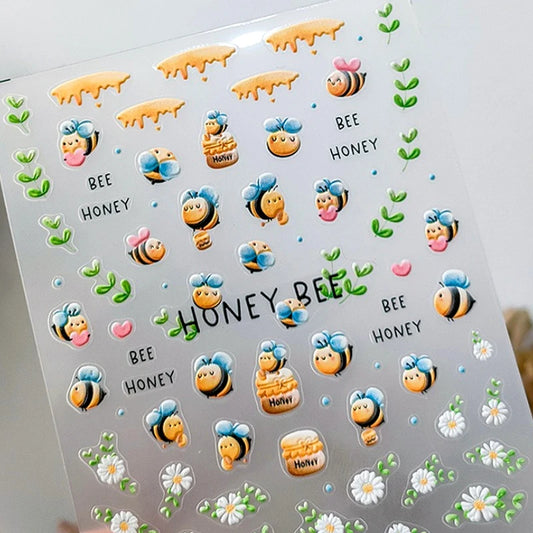 Bee Honey Jar Nail Art Stickers - Daisy & Heart Design