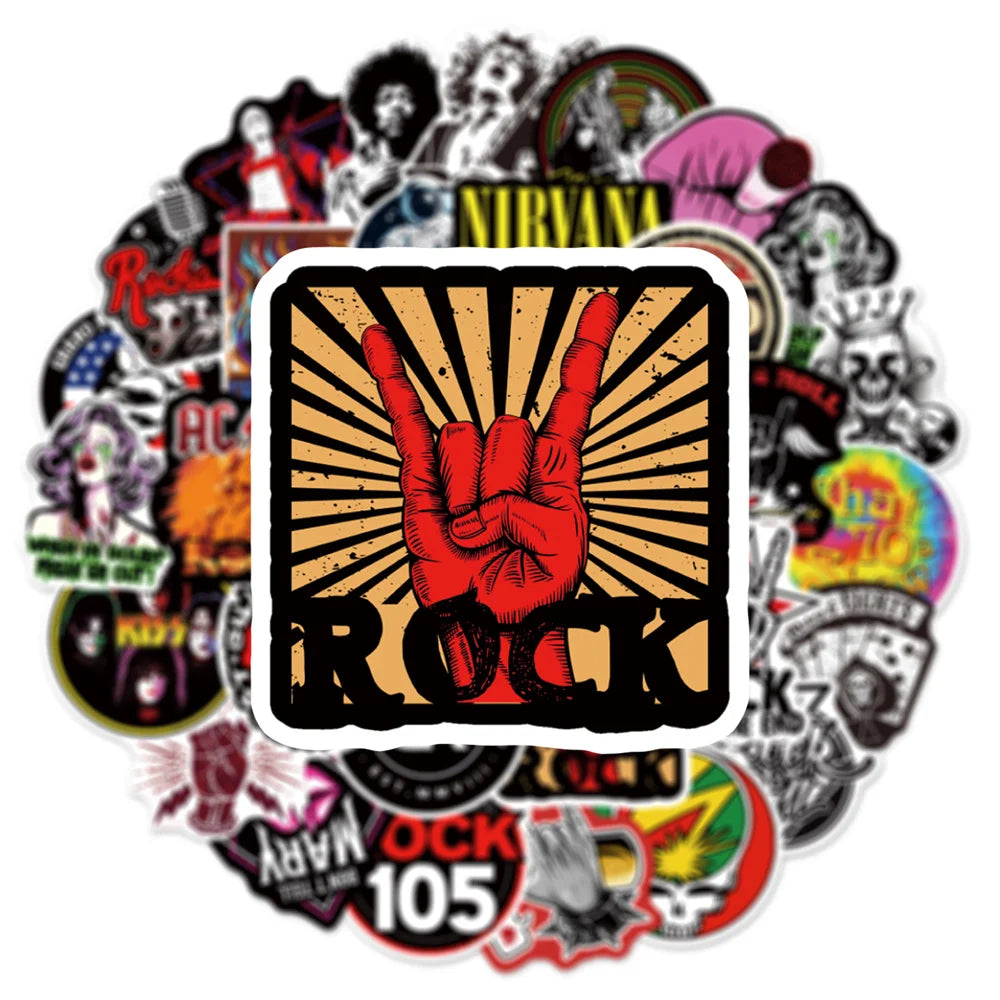 54pcs Vintage Music Rock Stickers For Scrapbook Guitar Motorcycle Ipad Phone Laptop Scrapbooking Material Craft Supplies Sticker