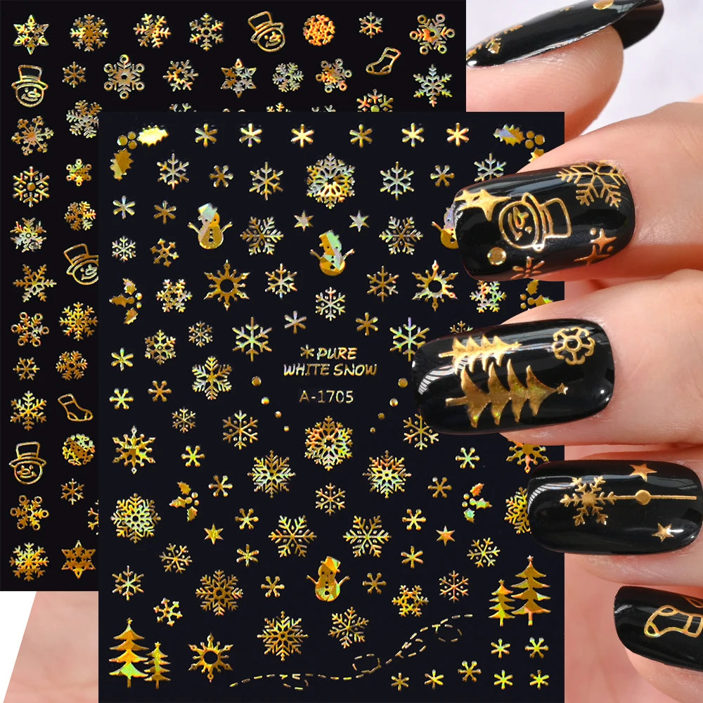Gold Snowflake 3D Nail Stickers Christmas 2024