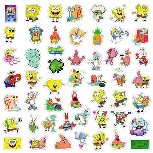 SpongeBob Stickers 50pcs for Luggage, Phone, Laptop, Car, Scooter, Fridge Decoration