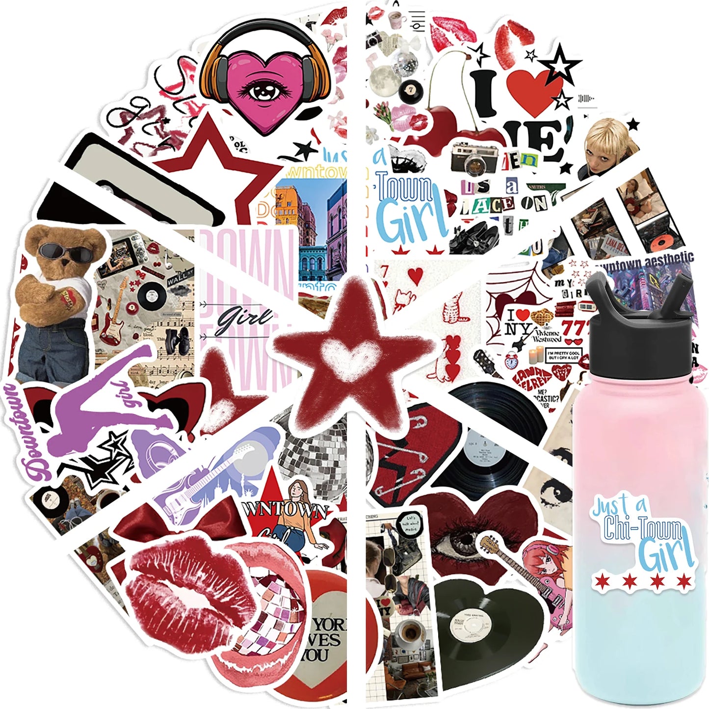 50pcs Cool Downtown Y2K Girls Stickers Decoration DIY Skateboard Laptop Phone Bike Graffiti Kids Toys Trend Cartoon Decals