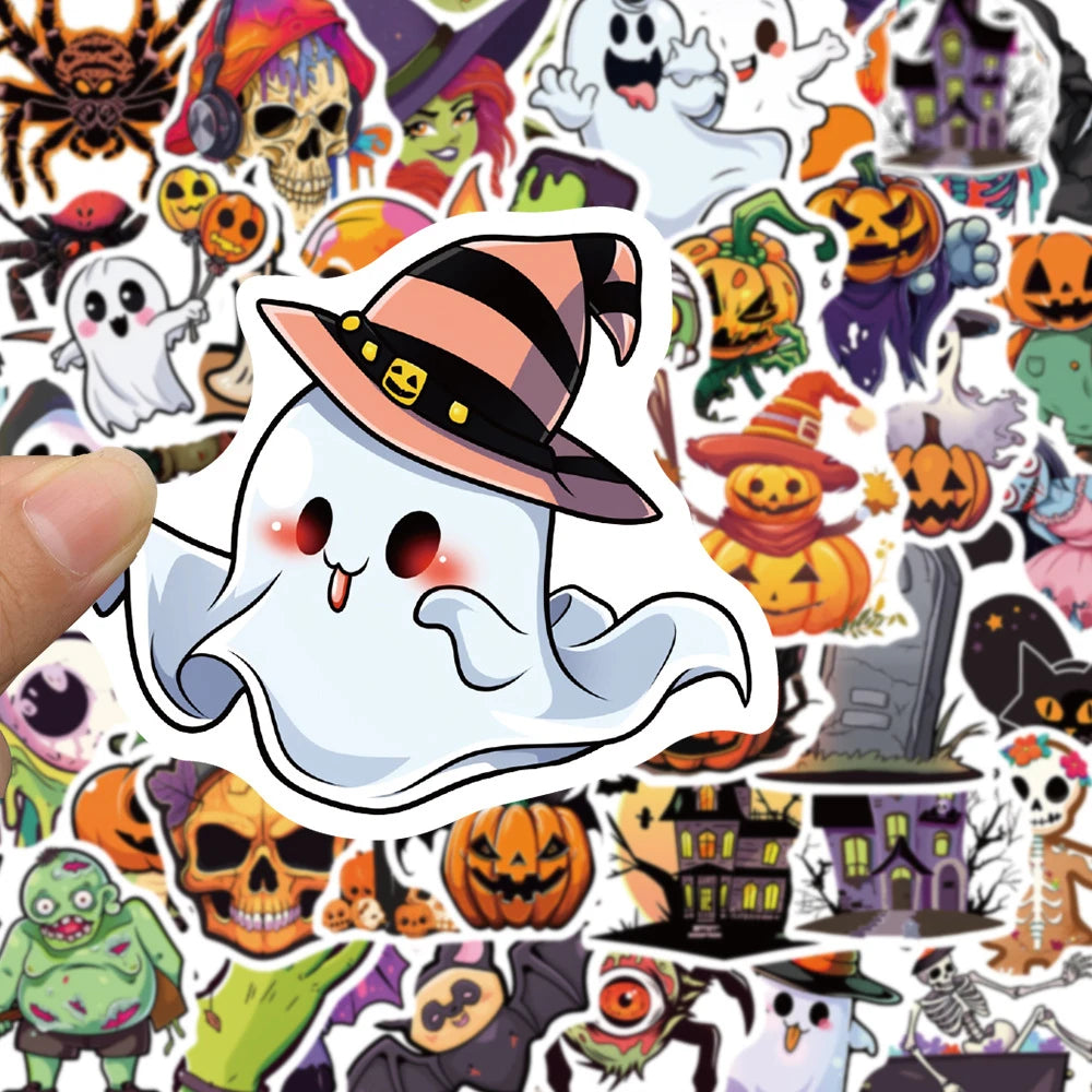 10/30/50pcs Cute Hallowmas Horror Skull Cartoon Stickers Decals Kids Toy Laptop Suitcase Phone Car Skateboard Waterproof Sticker