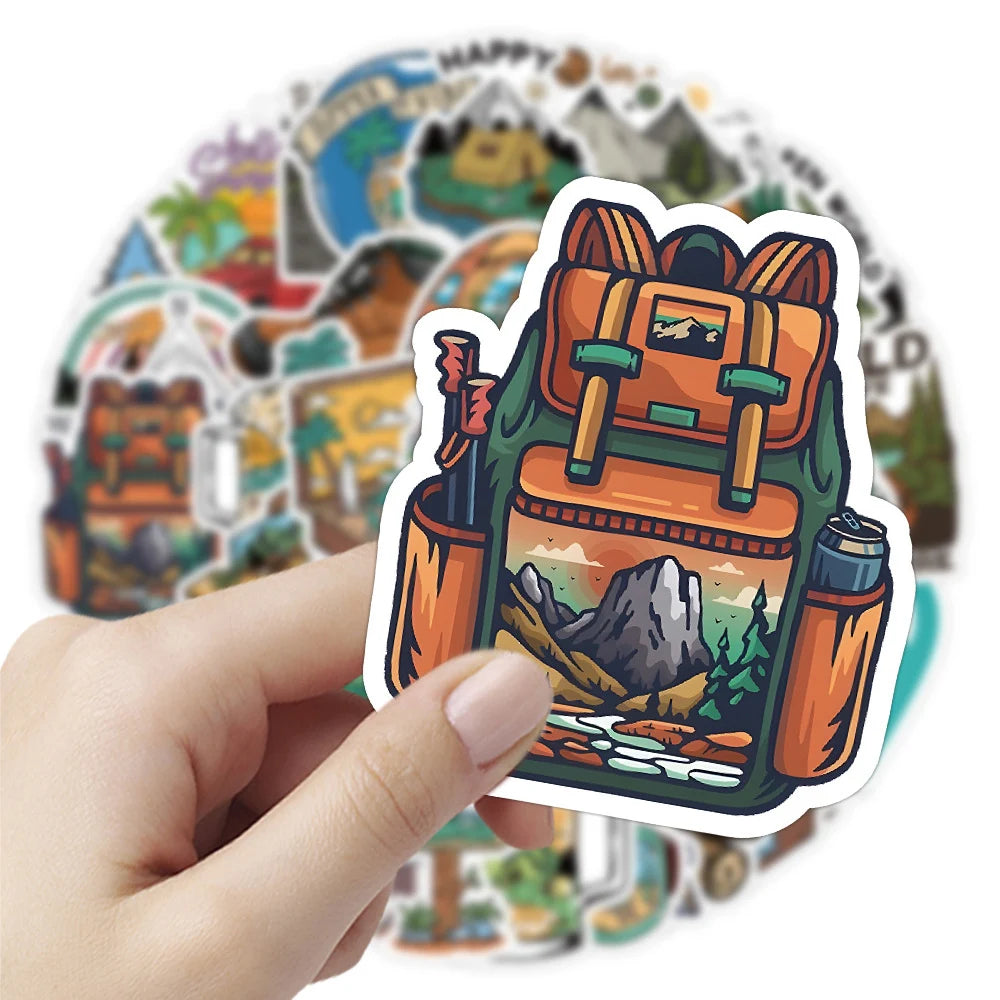 10/30/50pcs Camping Hiking Stickers Outdoor Travel Stickers Waterproof Cars Skateboard Motorcycle Bike Cartoon Sticker Kids Toy