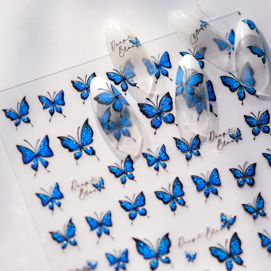 Sapphire Blue Butterfly Rhinestone Nail Stickers