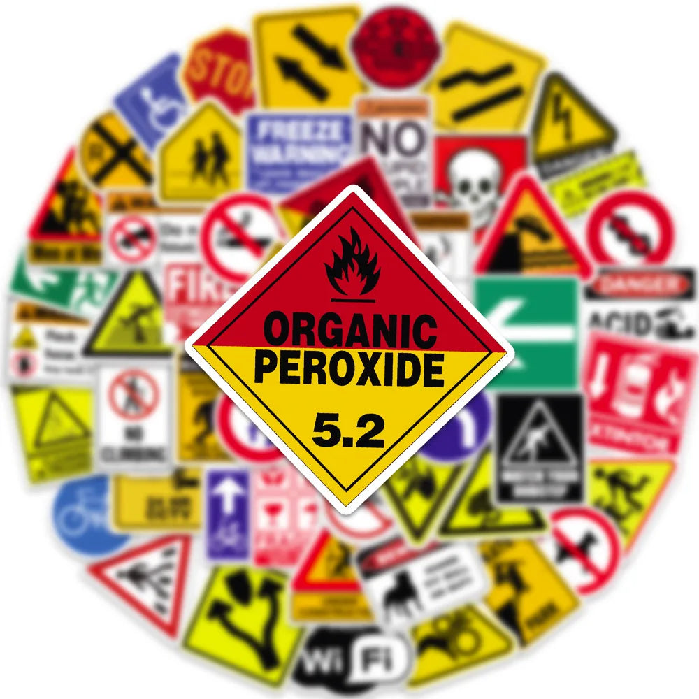 10/30/50/100PCS Sign Warning Stickers Danger Banning DIY Skateboard Fridge Laptop Motorcycle Wall Decals Waterproof Sticker Toys