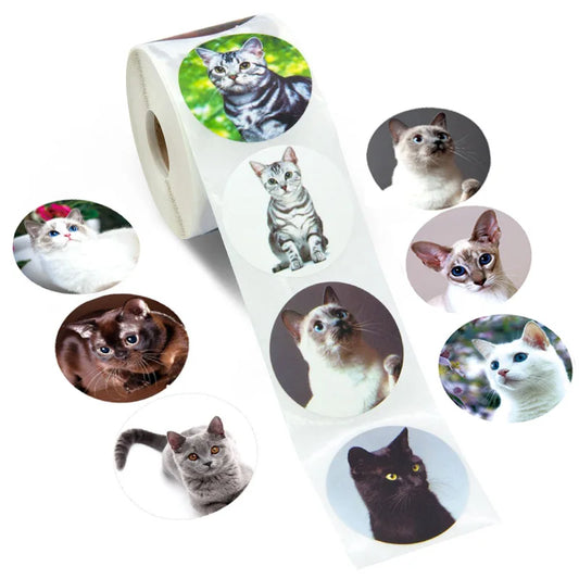 100-500pcs Creative Animals Cat Stickers 1inch Labels Reward Sticker For School Teacher Kids Smile Stationery Sticker