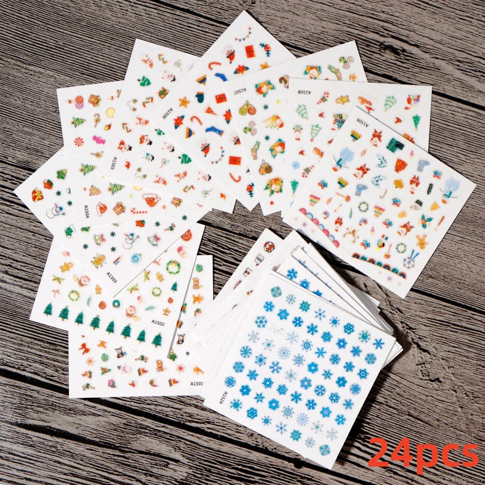 12pcs Christmas Nail Decals 3D Santa Snowman Stickers