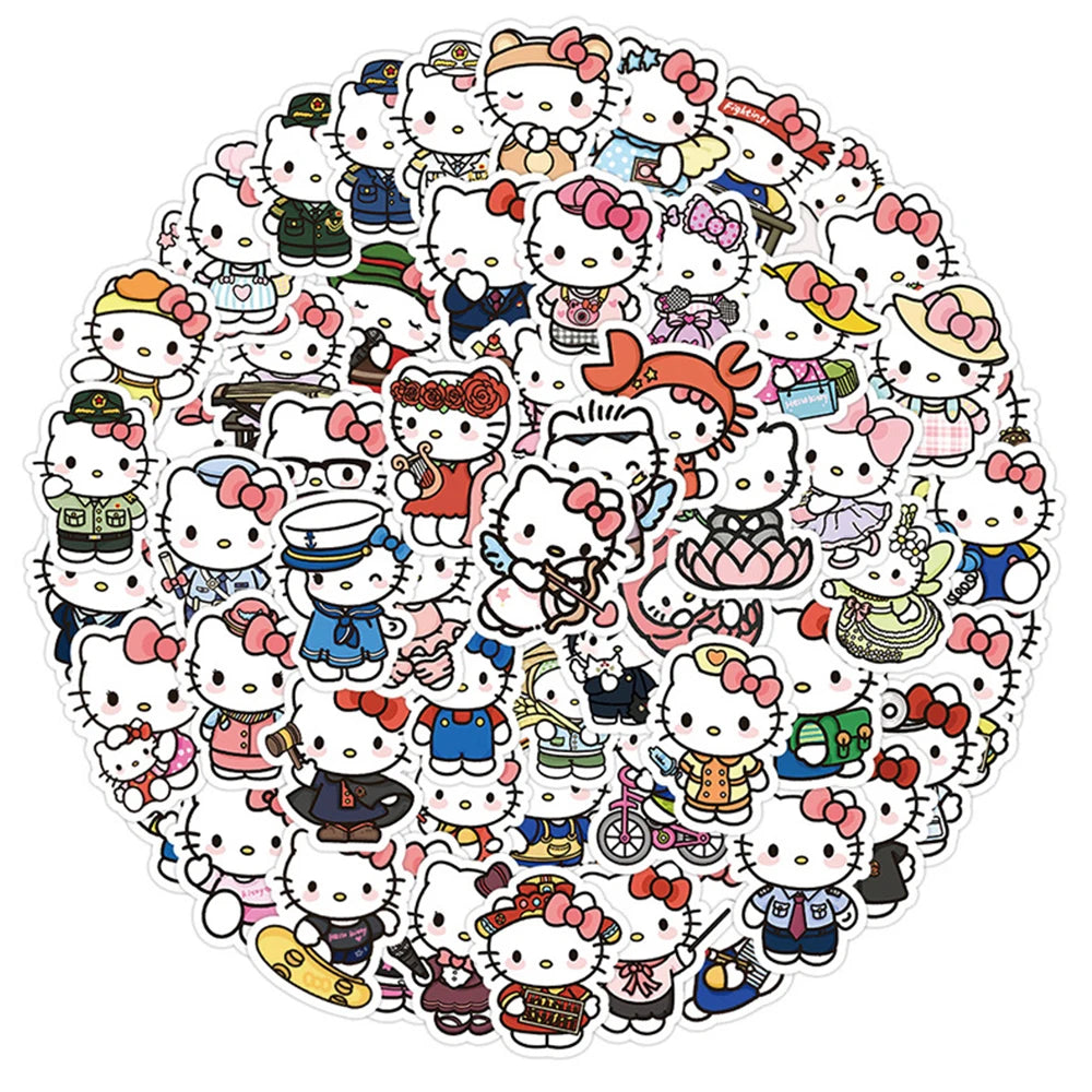 10/30/50/104pcs Hello Kitty Sanrio Stickers Kawaii Cartoon Kids Girls Sticker Toy DIY Phone Laptop Guitar Anime Graffiti Decals