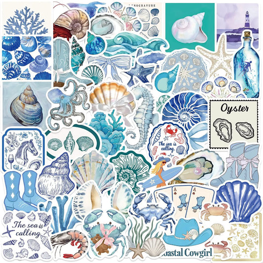 Aesthetic Blue Ocean Cartoon Stickers for Notebook, Skateboard, Phone, Fridge, Bike, Wall Decal (10/30/50pcs)
