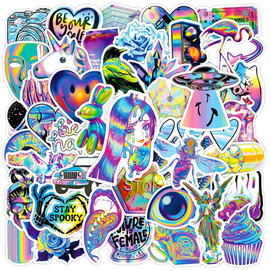 Holographic Anime Stickers Pack - Laptop, Luggage, Scrapbook Decor