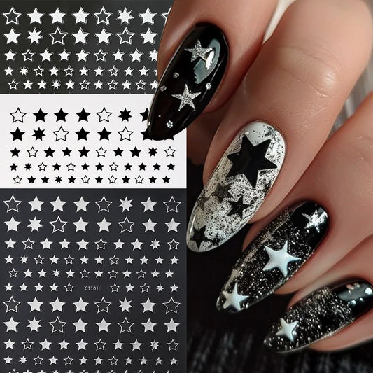 3D Star Nail Stickers Metallic Y2K Pentagram Decals