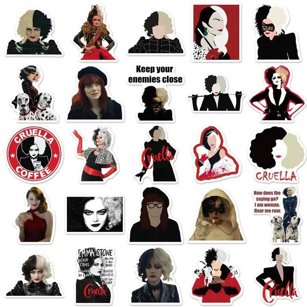 10/30/50pcs/Pack Disney Movie Cruella De Vil Sticker Packs