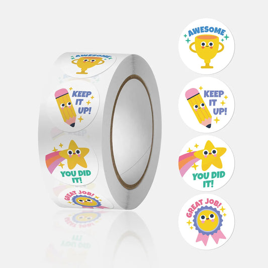 1" Good Job Stickers Roll, 100-500 Pcs, Reward Labels for Students, School, Envelopes