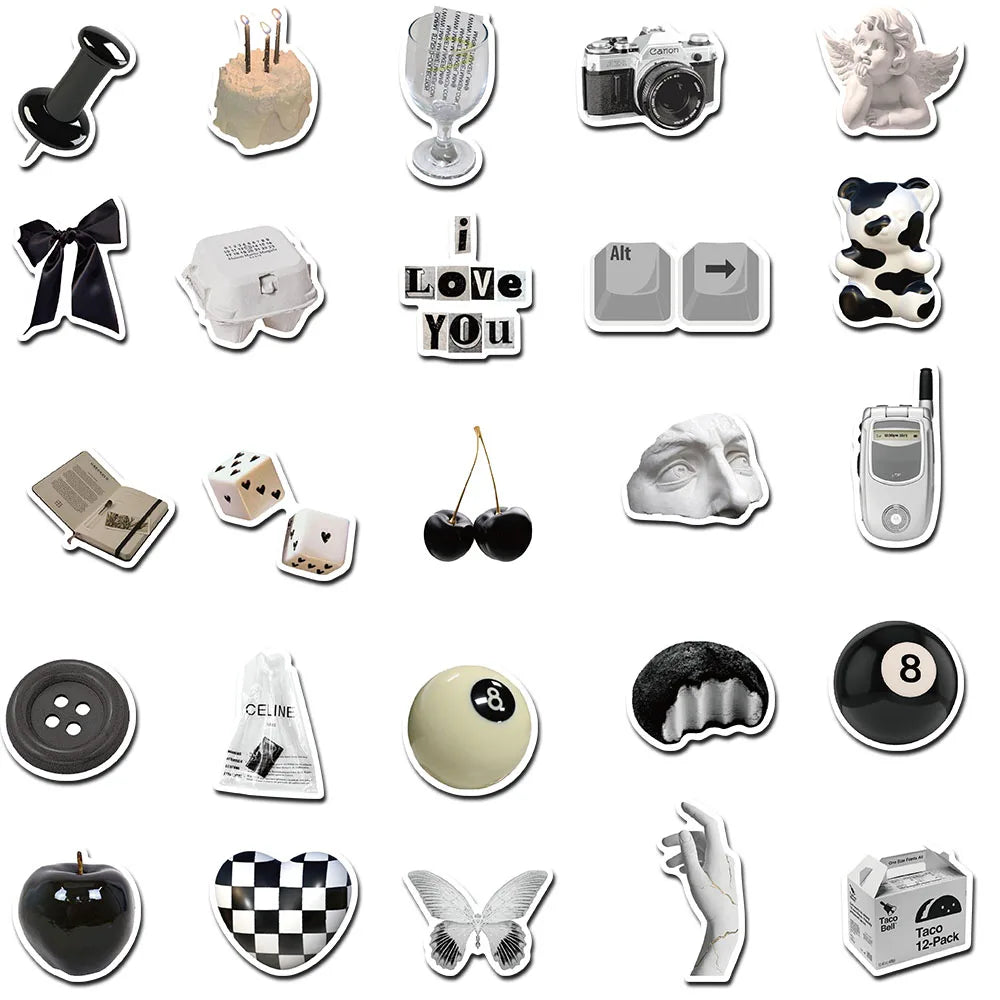 10/30/61pcs Ins Style Cute Stickers Black White Simple Decals Decoration DIY Phone Notebook Suitcase Laptop Fridge Wall Sticker