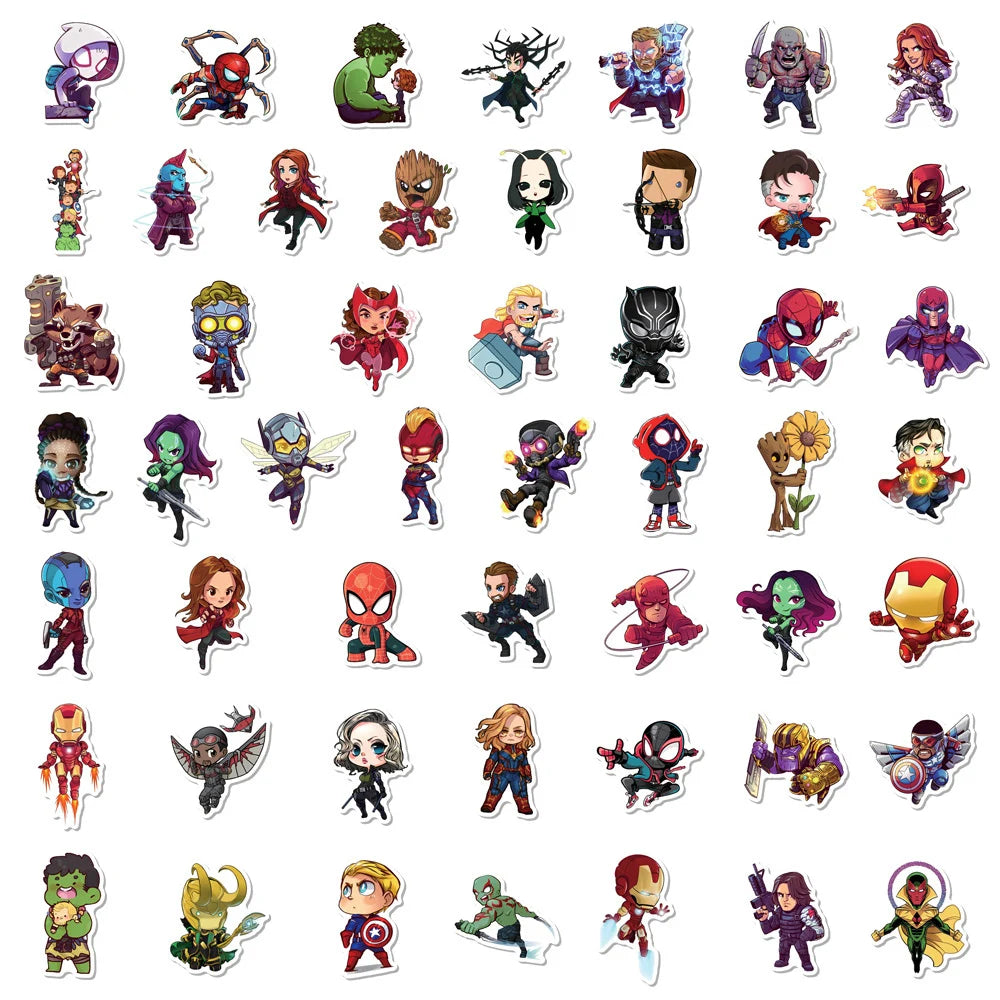 10/30/50/100/200pcs Cute Super Hero Cartoon Anime Marvel, Avengers, Deadpool, Guardians of the Galaxy Sticker Packs