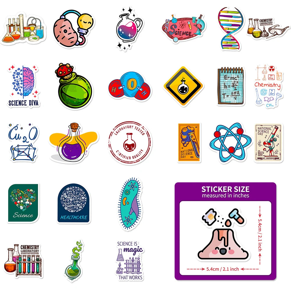 10/30/50/100pcs Science Physics Chemistry Lab Graffiti Stickers Laptop Scrapbook Suitcase Phone Diary Decoration Sticker Kid Toy