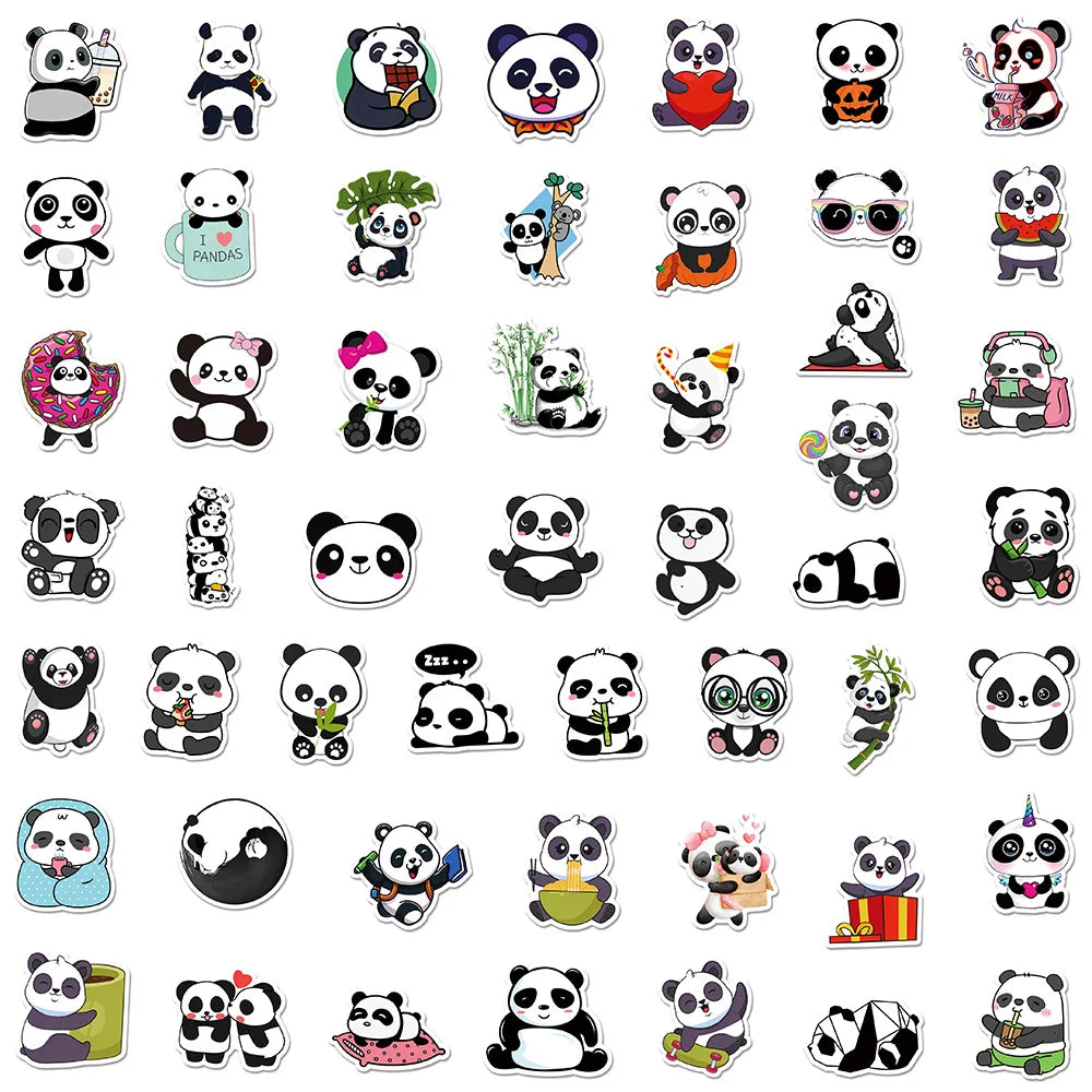 50Pcs Cute Panda Cartoon Animal Stickers Luggage Skateboard Cute DIY Cool Graffiti Waterproof Funny Kid Toy Sticker Decal