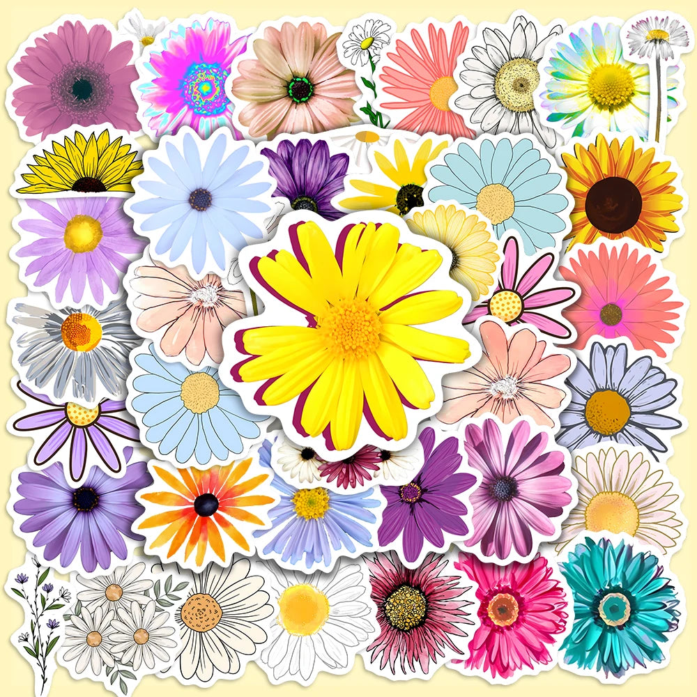 10/25/50PCS Autumn Flower Daisy Sunflower Sticker Packs