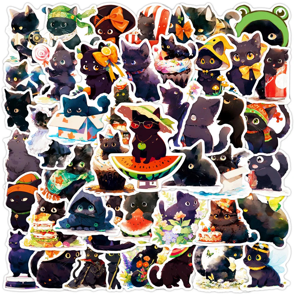 10/30/50PCS Kawaii Black Cat Sticker Funny Animal Decals Decoration DIY Suitcase Bike Phone Laptop Fridge Graffiti Kids Sticker