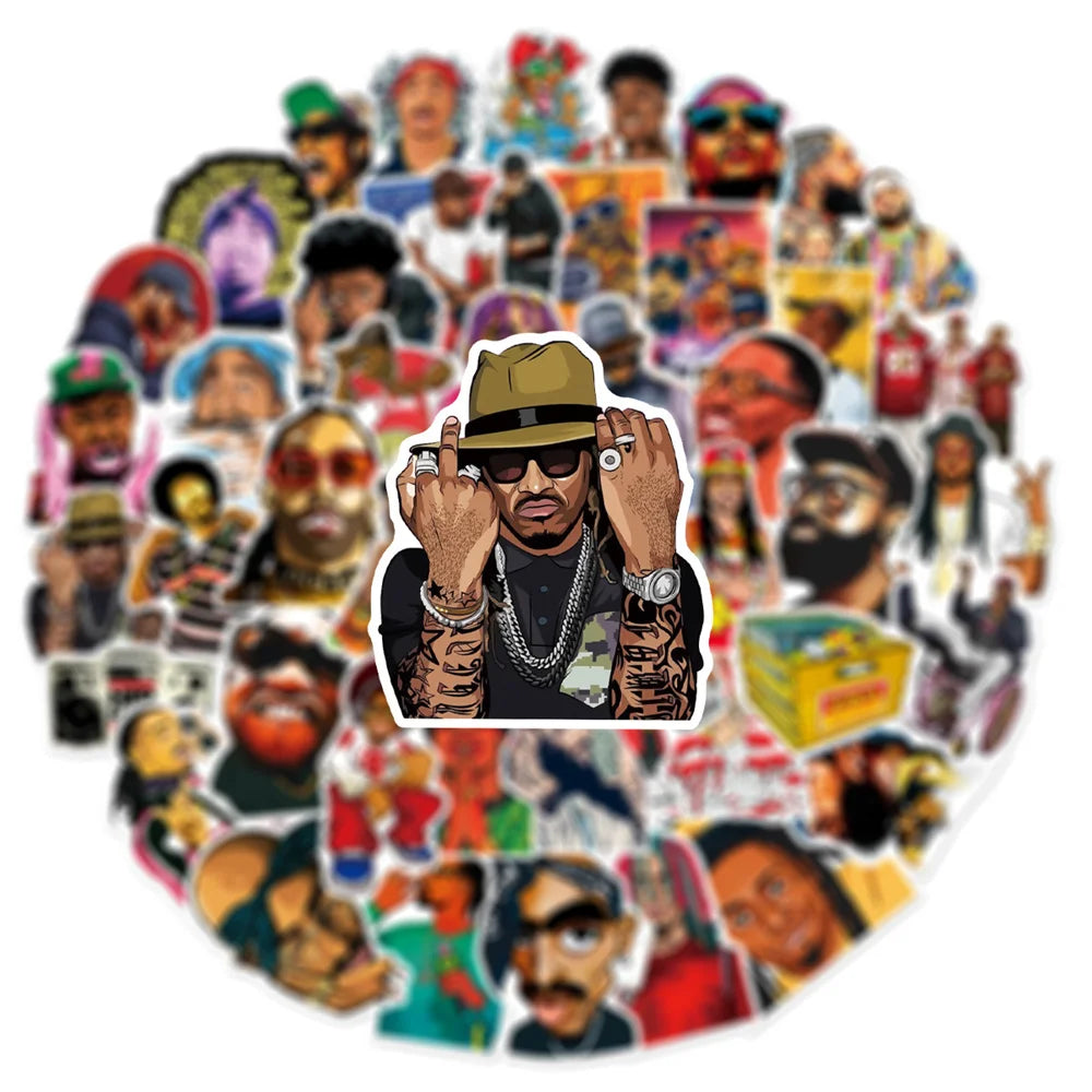 50pcs HipHop Rap Singer Rapper Stickers For Guitar Stationery Suitcase Sticker Vintage Craft Supplies Scrapbooking Materiales