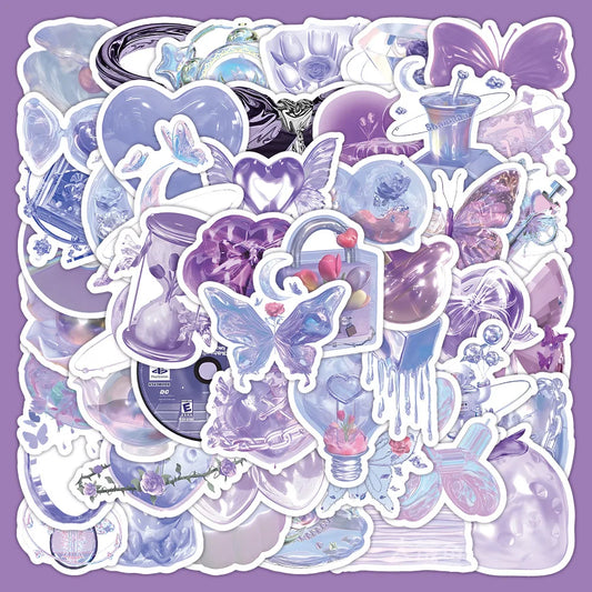 Cartoon Purple Stickers Pack: Cute Decals for Phone, Motorcycle, Luggage, Fridge, Car, DIY Toy