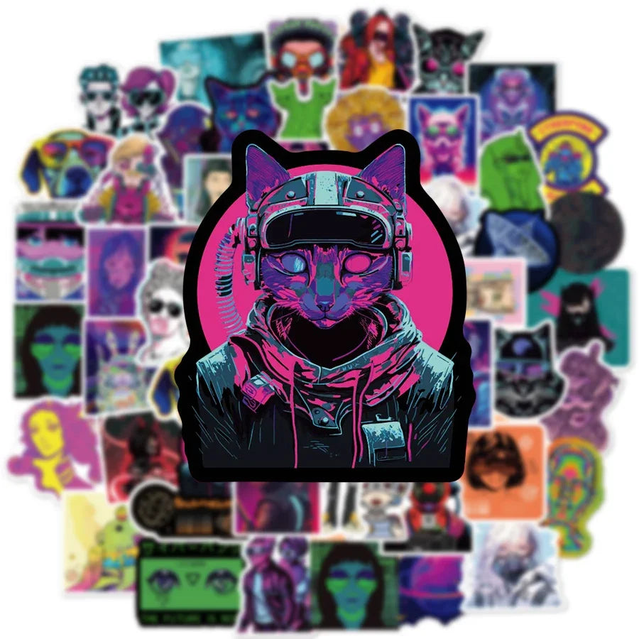 10/50/75 PCS Cyberpunk Graffiti Stickers Packs One Pieces Cartoon Stickers for Laptop Suitcase Skateboard Guitar Anime Stickers