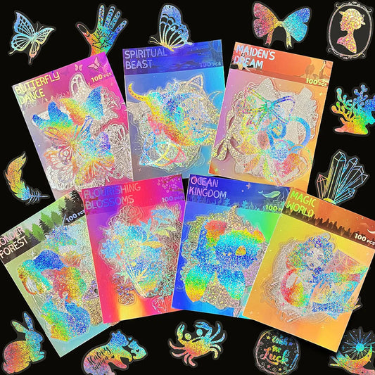 100pcs Cute Anime Holographic Butterfly Stickers for Laptop, Phone, Car, Scrapbook