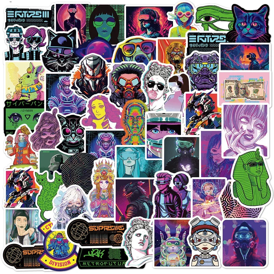 10/50/75 PCS Cyberpunk Graffiti Stickers Packs One Pieces Cartoon Stickers for Laptop Suitcase Skateboard Guitar Anime Stickers