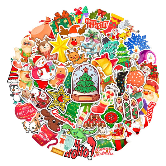 Christmas Santa Tree Stickers for Laptop, Luggage, Skateboard, Kids - 10/30/50/100PCS
