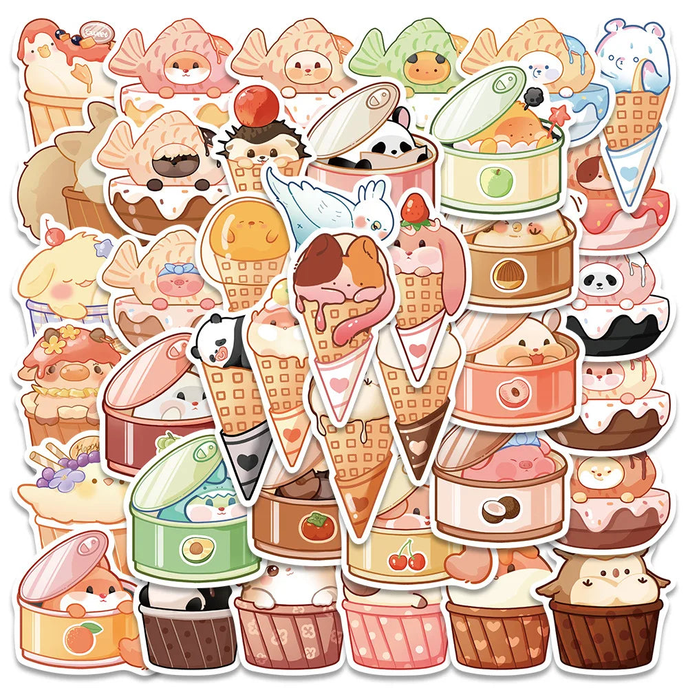 10/30/50PCS kawaii Animal Food Cute Sticker DIY Hand Account Notebook Phone Suitcase Fridge Guitar Kids Toy Funny Cartoon Decals