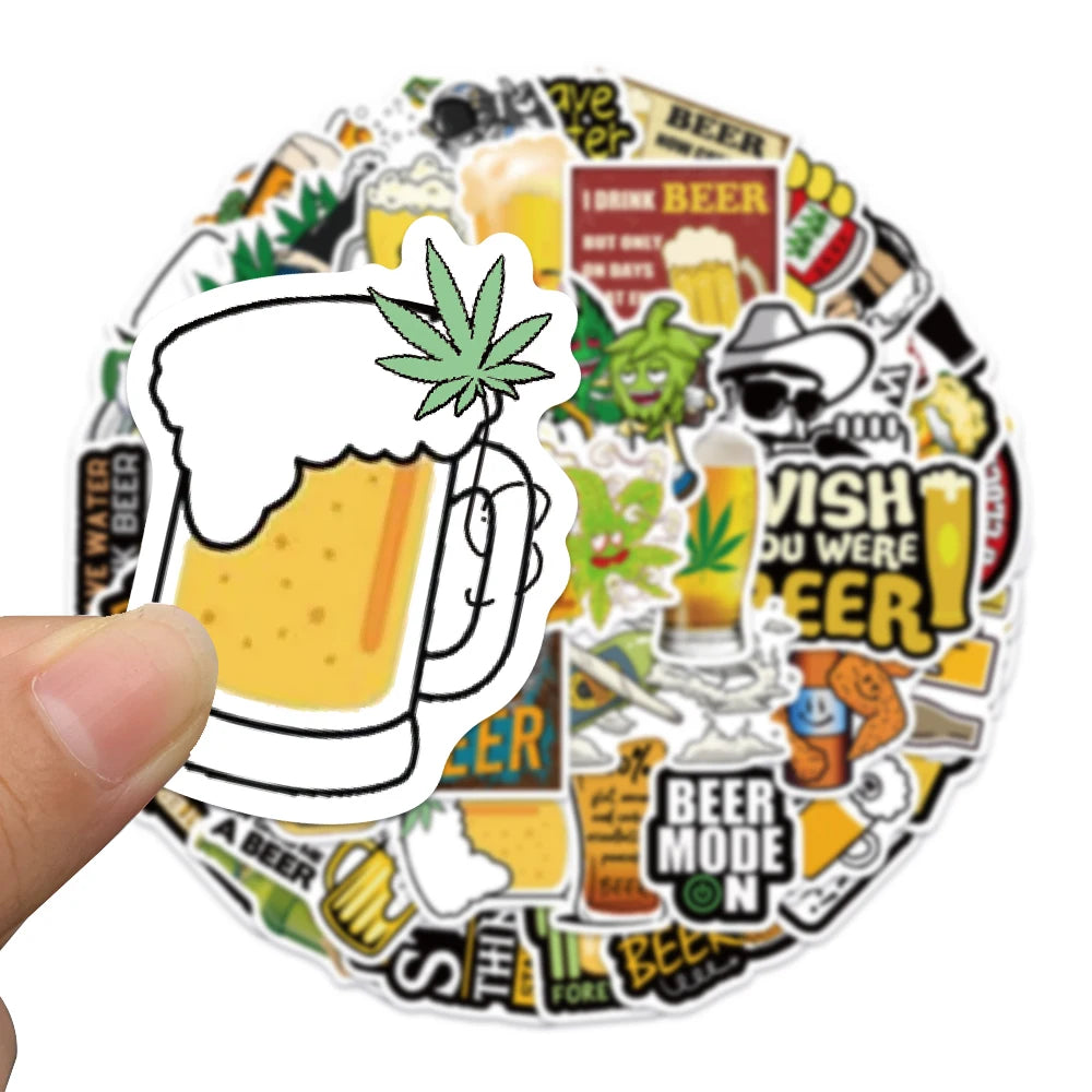 50pcs Funny Cartoon Beer Stickers For Luggage Guitar Phone Skateboard Vinyl Waterproof Graffiti Car Laptop Decals