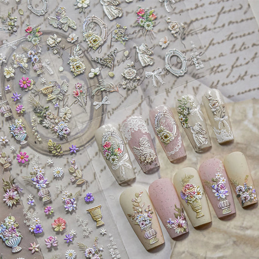 Angel Wing Rose Vase Nail Art Stickers Decals