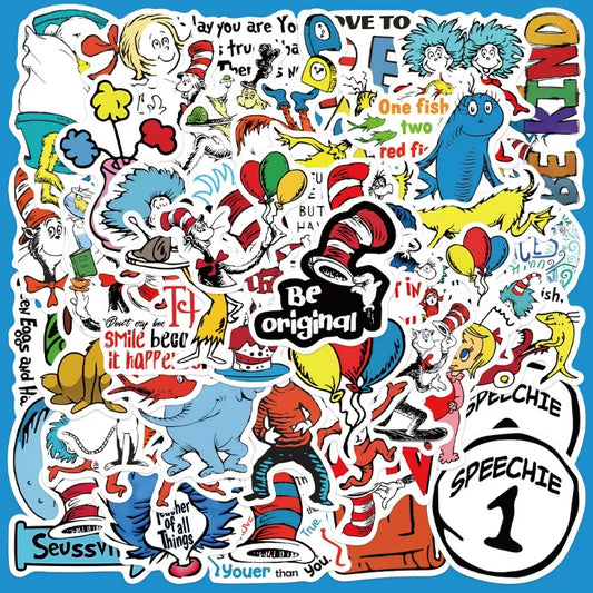 50pcs Doctor Seuss Stickers for Helmet, Wall, DIY Decoration Wholesale