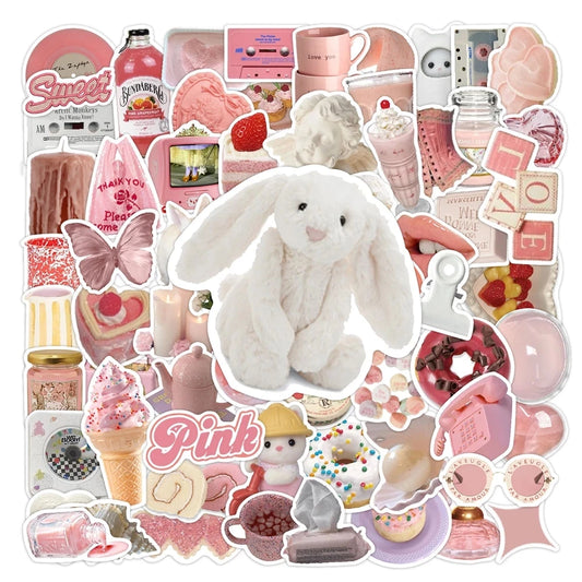 Kawaii Pink Cartoon Stickers 10/30/70pcs Aesthetic DIY Decoration for Suitcase Notebook Phone Car