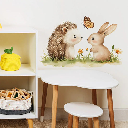 Cartoon Hedgehog Rabbit Wall Sticker Kids Room Decor Self-adhesive Decals