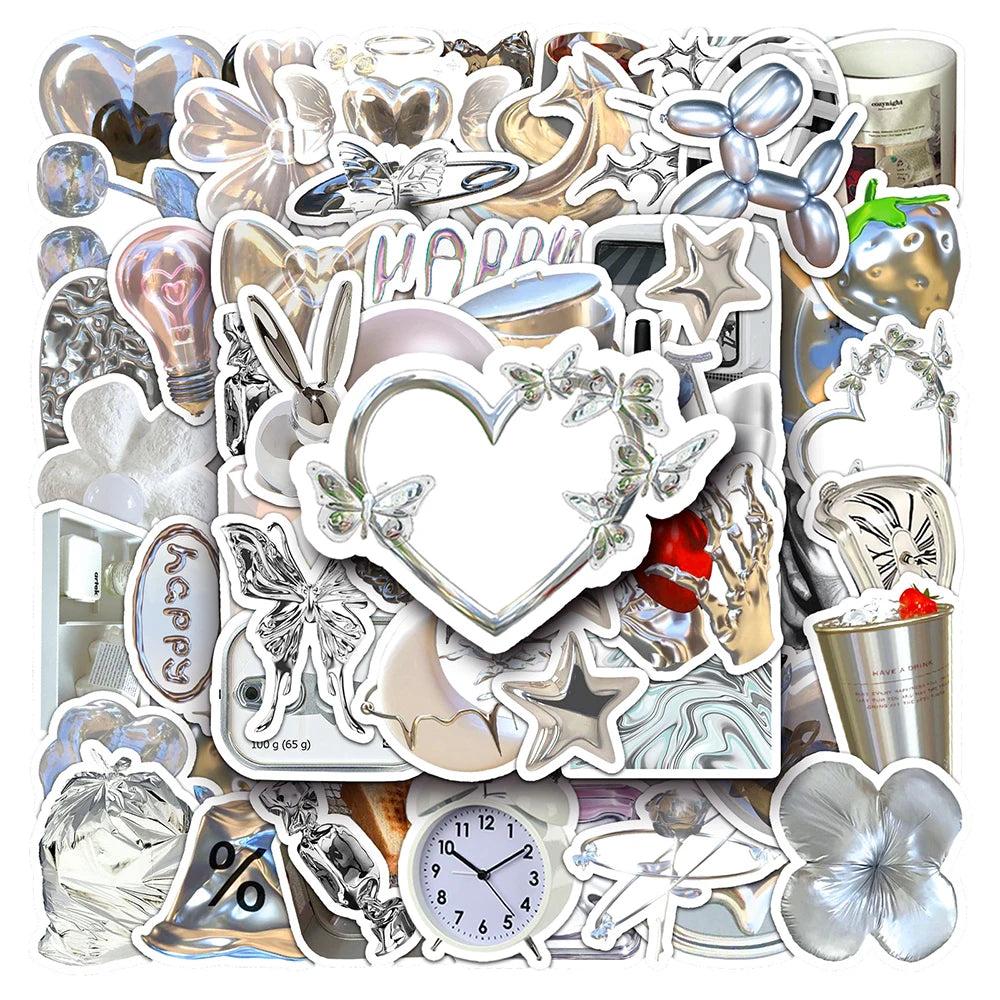 10/30/50PCS Cool Silver Stickers Graffiti Ins Style Cute Decals Motorcycle Phone Skateboard Laptop Bike Kids DIY Waterproof Toys