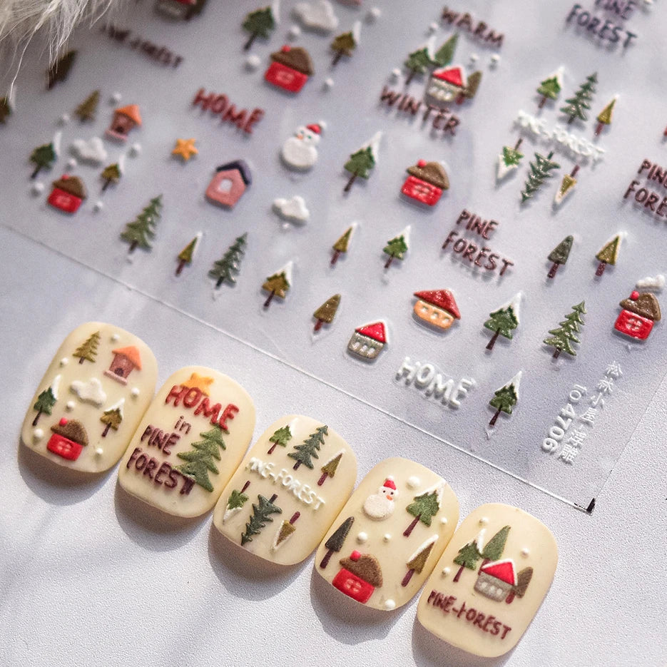 Snowman Tree House Nail Art Stickers Winter Decals