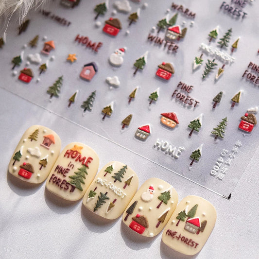 Snowman Tree House Nail Art Stickers Winter Decals