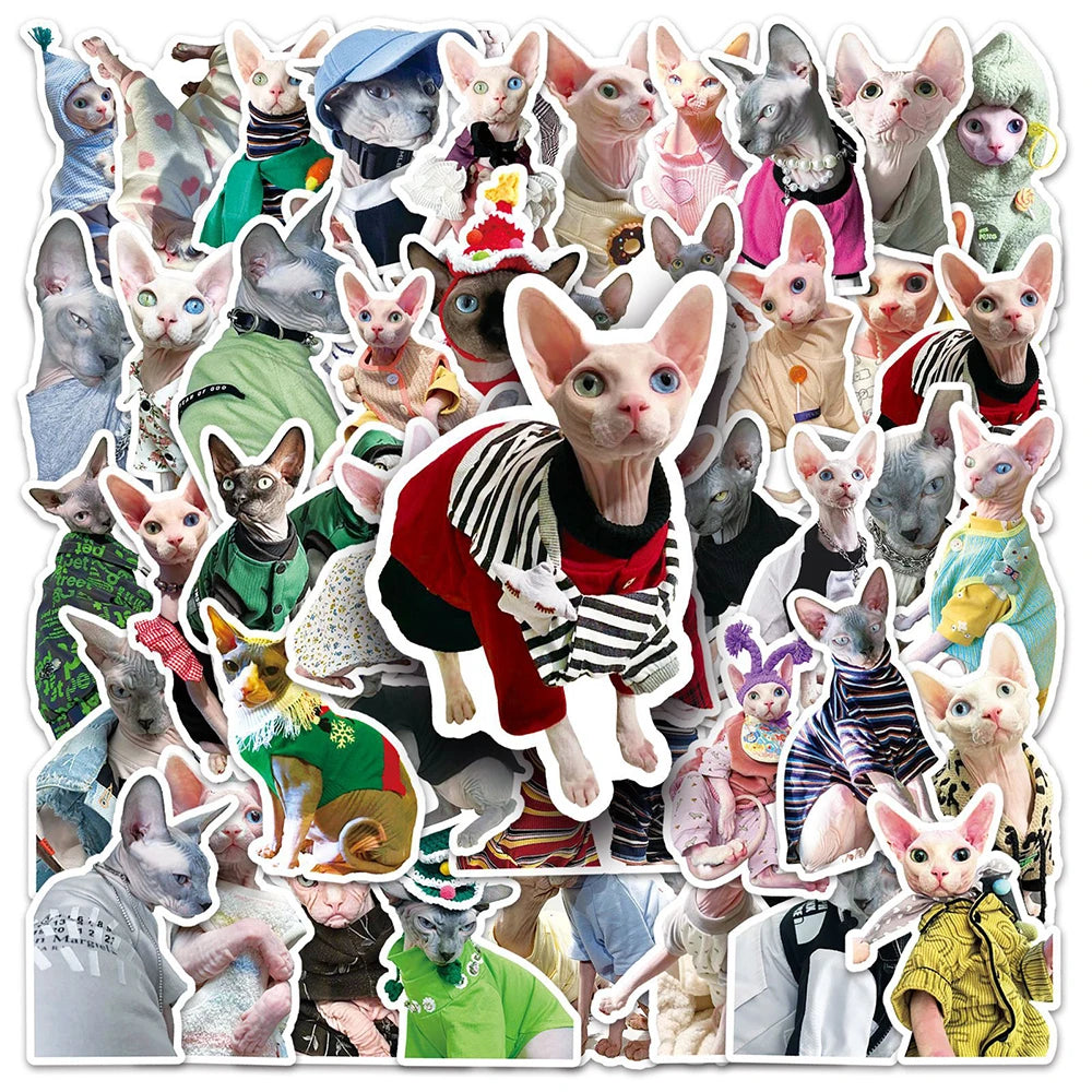 10/30/50PCS Cute Sphynx Cat Stickers Kawaii Animal Cartoon Decals DIY Scrapbook Phone Laptop Fridge Guitar Bike Graffiti Sticker