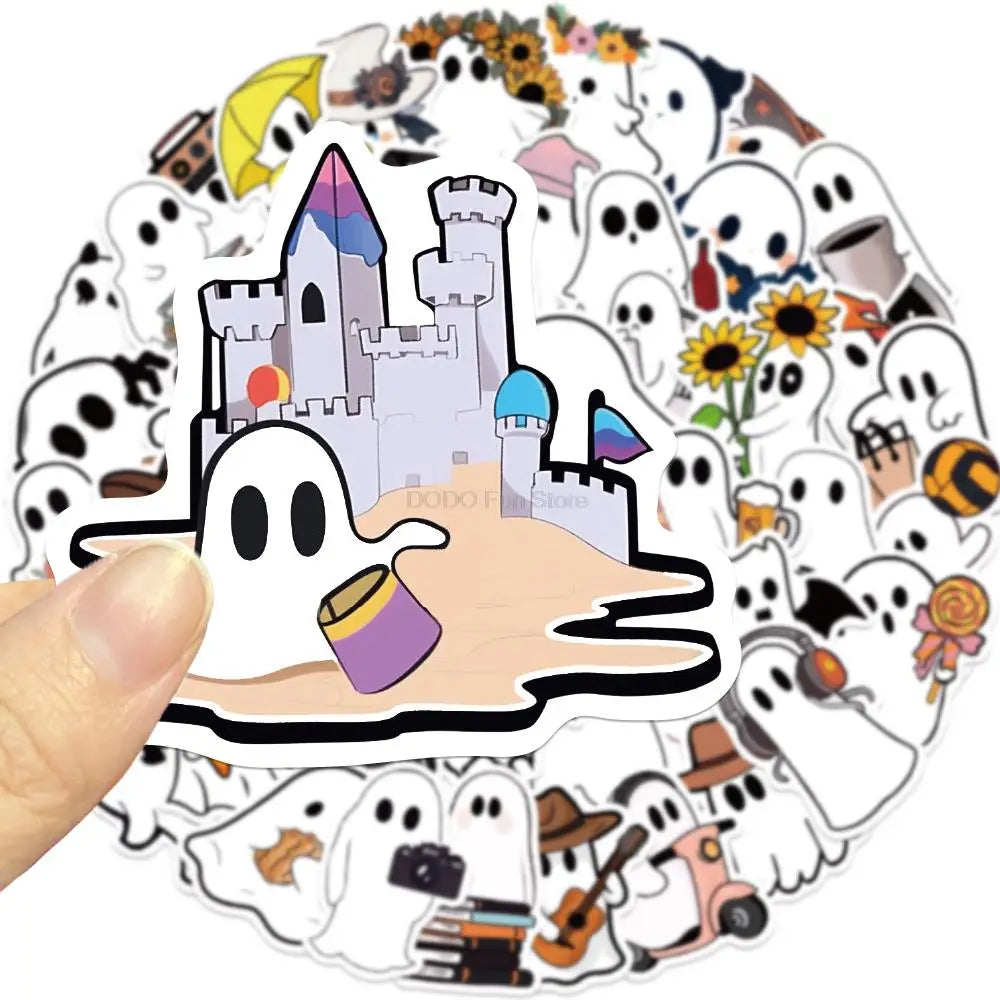 50PCS Cartoon Cute Little Ghost Fun Sticker Waterproof PVC Decorative Cup Phone Helmet Guitar Laptop Luggage Gift Decal