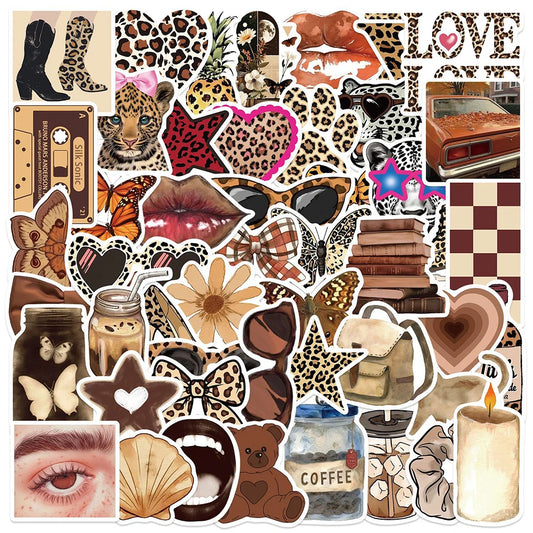 Leopard Print Cartoon Stickers Aesthetic Decals DIY Phone Notebook Bike Graffiti 10/30/50pcs