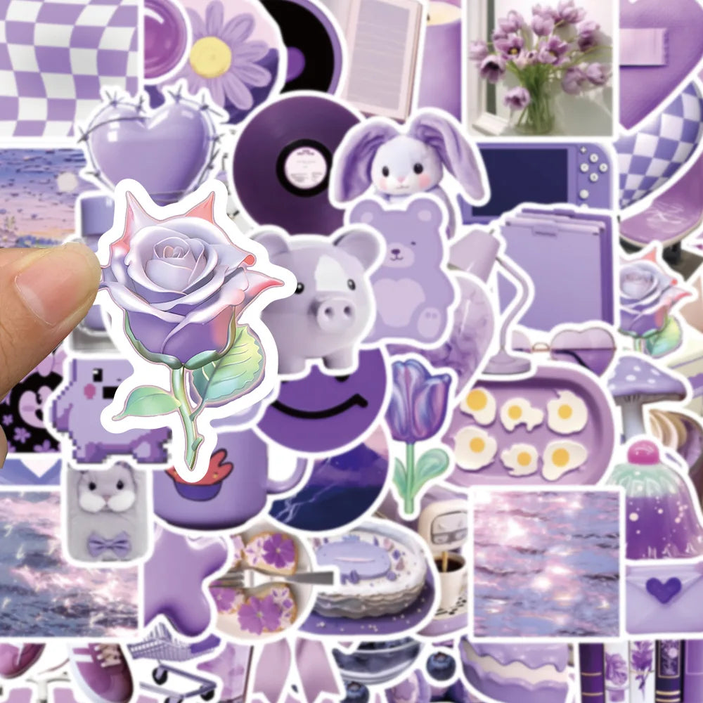 10/30/50PCS Cute Purple Stickers Ins Style Cartoon Decals Graffiti DIY Notebook Phone Skateboard Fridge Guitar Car Kids Toy Gift