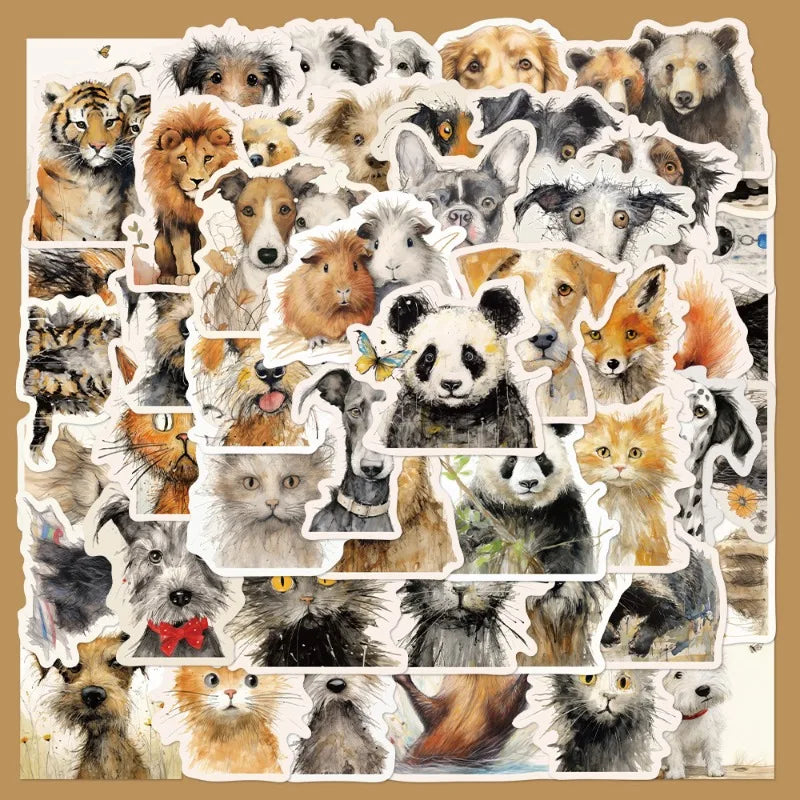 50pcs Cartoon Animal Graffiti Stickers for Helmet, Wall, Desktop Decoration