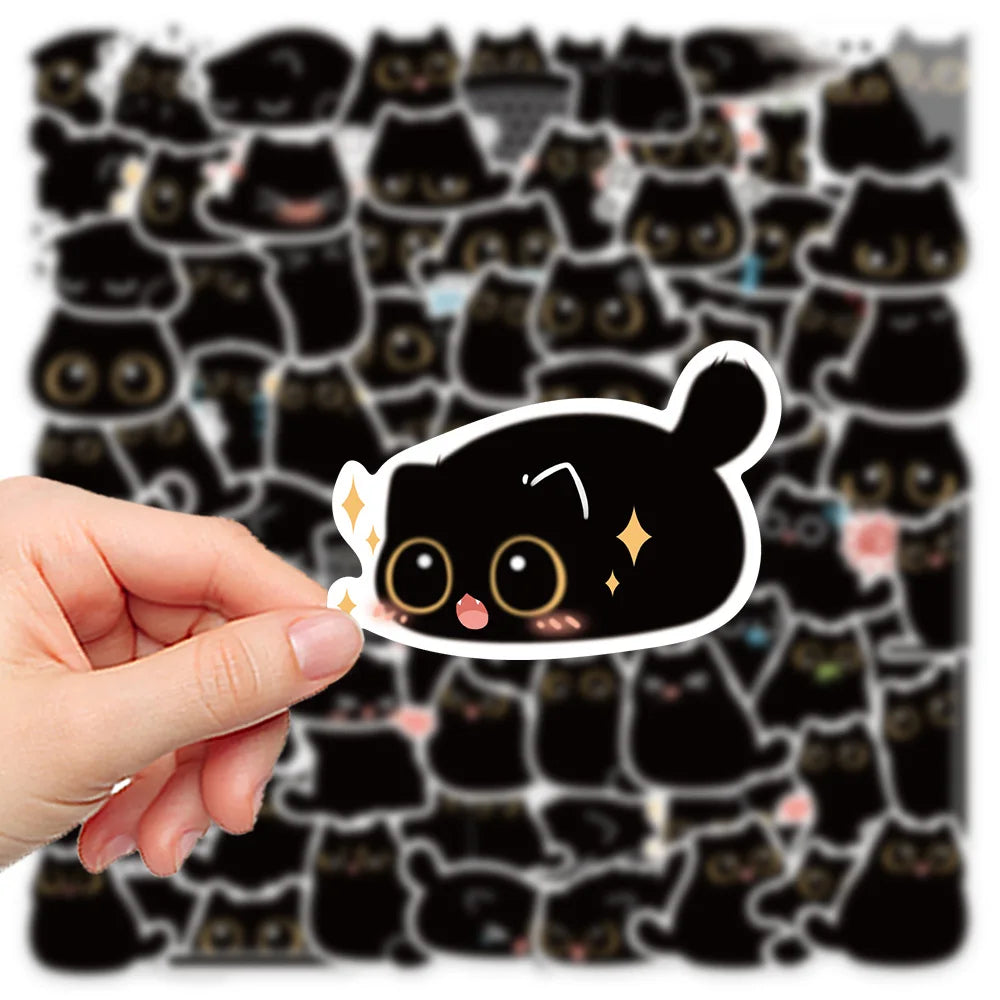 10/40/80PCS Cute Briquette Black Cat Stickers Kawaii Kitten Decals DIY Scrapbook Phone Laptop Suitcase Fridge Bike Kids Sticker