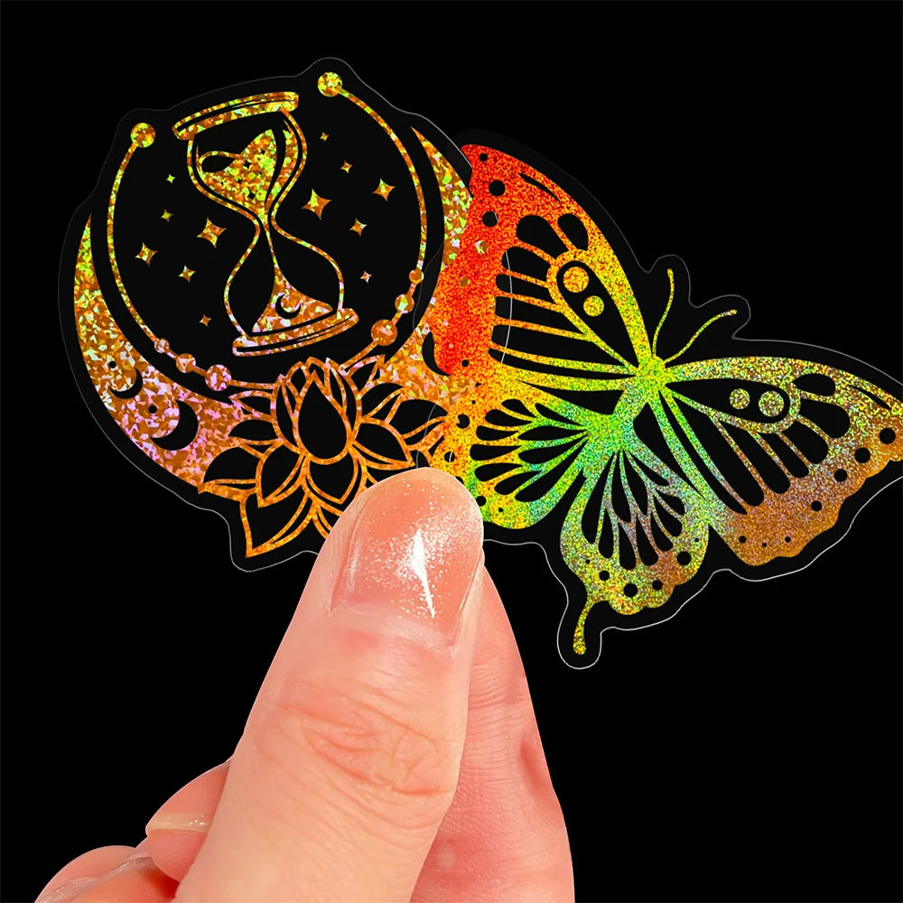 100pcs Cute Holographic Laser Butterfly Cartoon Stickers Animal Decals Laptop Notebook Phone Diary Decoration Sticker Kids Toys